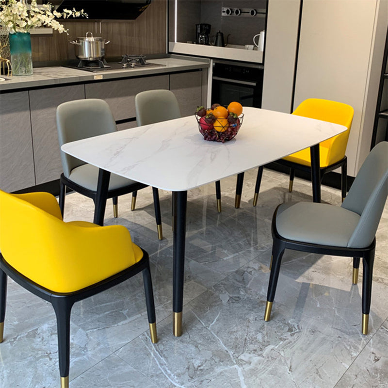 Rectangle Luxury Style Dining Table Two-Color Fixed Table with Sintered Stone Clearhalo ' dining_table' 'Dining Tables & Seating' 'Dining Tables' 'furn' 'furn_dining_table' 'Furniture' 'furniture_dining_table' 'Kitchen & Dining Furniture' 'kitchen&dining_furn' 'kitchen' 'kitchen_dining_table' 4287780