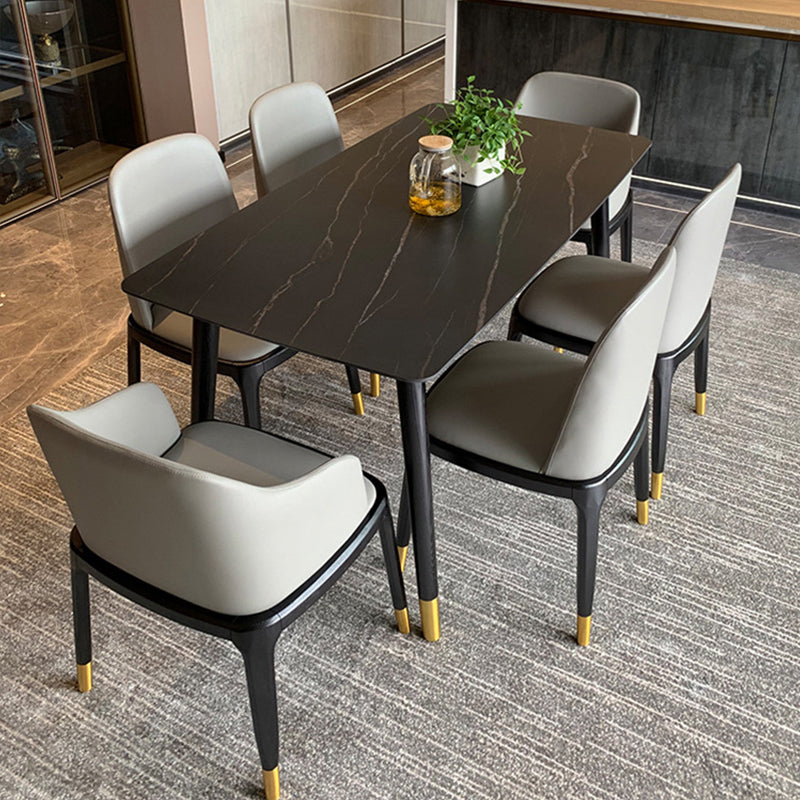 Rectangle Luxury Style Dining Table Two-Color Fixed Table with Sintered Stone Black Without Chairs Clearhalo ' dining_table' 'Dining Tables & Seating' 'Dining Tables' 'furn' 'furn_dining_table' 'Furniture' 'furniture_dining_table' 'Kitchen & Dining Furniture' 'kitchen&dining_furn' 'kitchen' 'kitchen_dining_table' 4287782
