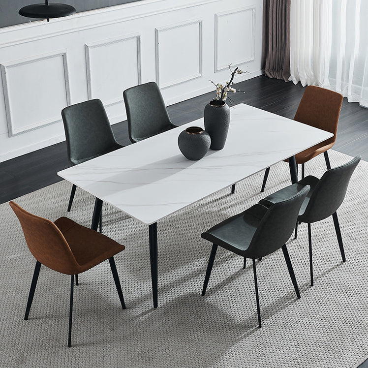 Industrial Style Rectangle Dining Table Stone Dinner Table with Metal 4 Legs White Without Chairs Clearhalo ' dining_table' 'Dining Tables & Seating' 'Dining Tables' 'furn' 'furn_dining_table' 'Furniture' 'furniture_dining_table' 'Kitchen & Dining Furniture' 'kitchen&dining_furn' 'kitchen' 'kitchen_dining_table' 4287796
