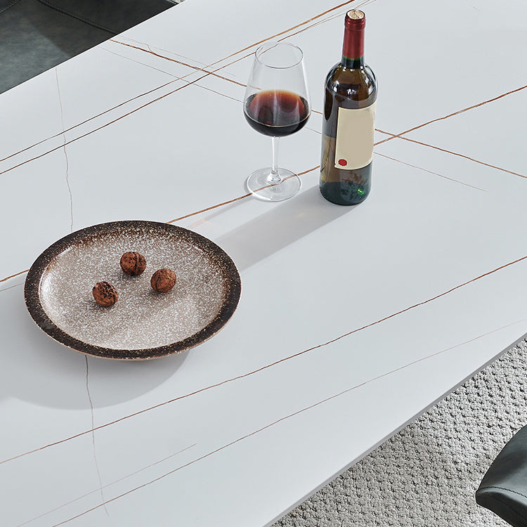 Industrial Style Rectangle Dining Table Stone Dinner Table with Metal 4 Legs Clearhalo ' dining_table' 'Dining Tables & Seating' 'Dining Tables' 'furn' 'furn_dining_table' 'Furniture' 'furniture_dining_table' 'Kitchen & Dining Furniture' 'kitchen&dining_furn' 'kitchen' 'kitchen_dining_table' 4287801