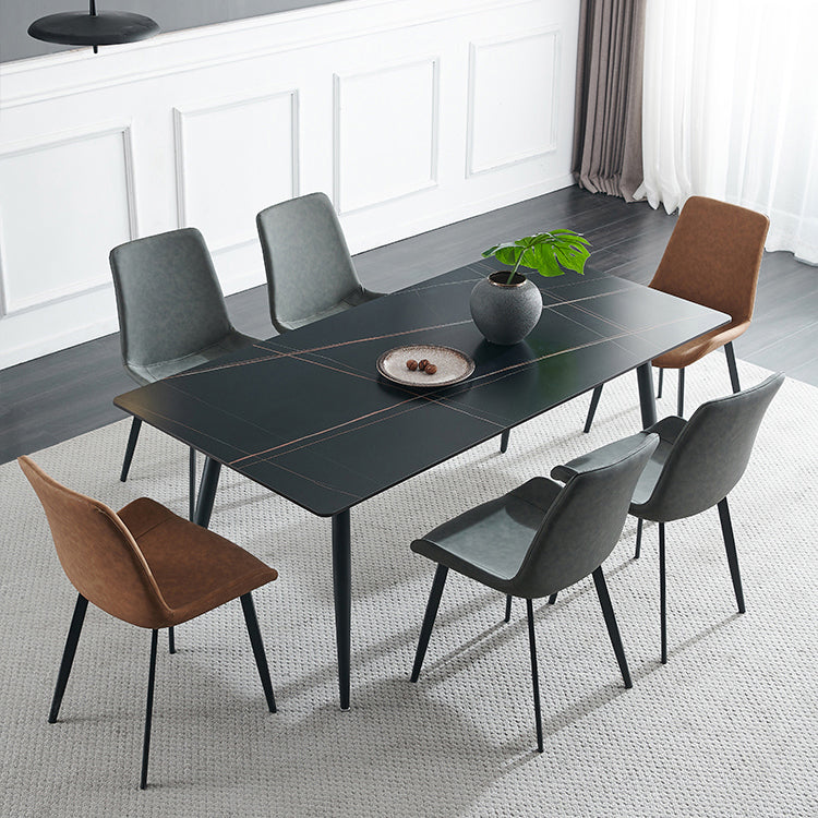 Industrial Style Rectangle Dining Table Stone Dinner Table with Metal 4 Legs Clearhalo ' dining_table' 'Dining Tables & Seating' 'Dining Tables' 'furn' 'furn_dining_table' 'Furniture' 'furniture_dining_table' 'Kitchen & Dining Furniture' 'kitchen&dining_furn' 'kitchen' 'kitchen_dining_table' 4287806