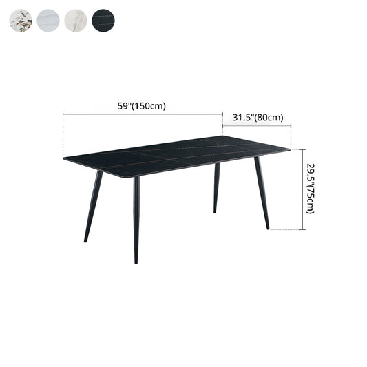 Industrial Style Rectangle Dining Table Stone Dinner Table with Metal 4 Legs