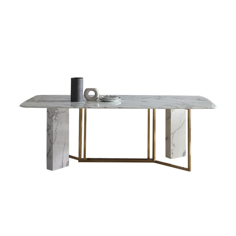 Traditional Luxury Dining Table Rectangle Stone Dining Table with Gold Frame Without Chairs Clearhalo ' dining_table' 'Dining Tables & Seating' 'Dining Tables' 'furn' 'furn_dining_table' 'Furniture' 'furniture_dining_table' 'Kitchen & Dining Furniture' 'kitchen&dining_furn' 'kitchen' 'kitchen_dining_table' 4287852