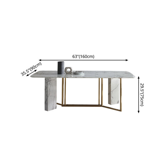 Traditional Luxury Dining Table Rectangle Stone Dining Table with Gold Frame