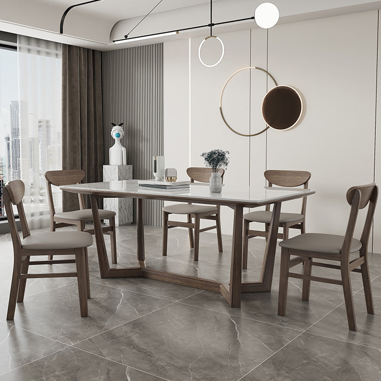 Rectangle Mid-Century Modern Dining Table White Tone Fixed Table with Sintered Stone Clearhalo ' dining_table' 'Dining Tables & Seating' 'Dining Tables' 'furn' 'furn_dining_table' 'Furniture' 'furniture_dining_table' 'Kitchen & Dining Furniture' 'kitchen&dining_furn' 'kitchen' 'kitchen_dining_table' 4287871