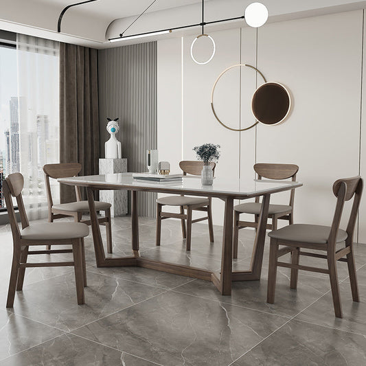Rectangle Mid-Century Modern Dining Table White Tone Fixed Table with Sintered Stone