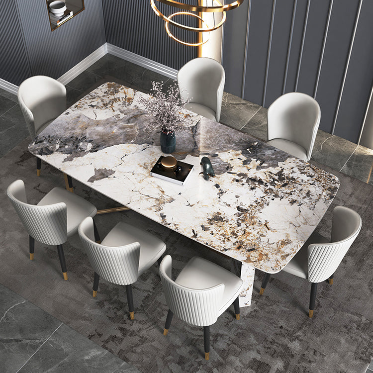 Traditional Luxury Dining Table Rectangle Sintered Stone Dining Table with Gold Frame for Home Clearhalo ' dining_table' 'Dining Tables & Seating' 'Dining Tables' 'furn' 'furn_dining_table' 'Furniture' 'furniture_dining_table' 'Kitchen & Dining Furniture' 'kitchen&dining_furn' 'kitchen' 'kitchen_dining_table' 4287881