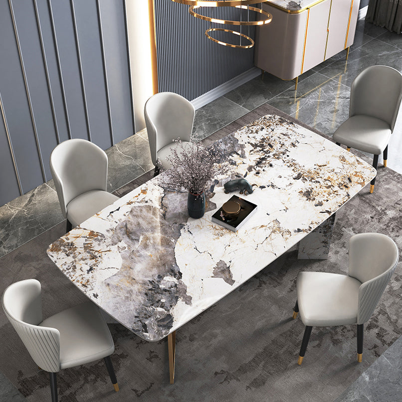 Traditional Luxury Dining Table Rectangle Sintered Stone Dining Table with Gold Frame for Home Clearhalo ' dining_table' 'Dining Tables & Seating' 'Dining Tables' 'furn' 'furn_dining_table' 'Furniture' 'furniture_dining_table' 'Kitchen & Dining Furniture' 'kitchen&dining_furn' 'kitchen' 'kitchen_dining_table' 4287882