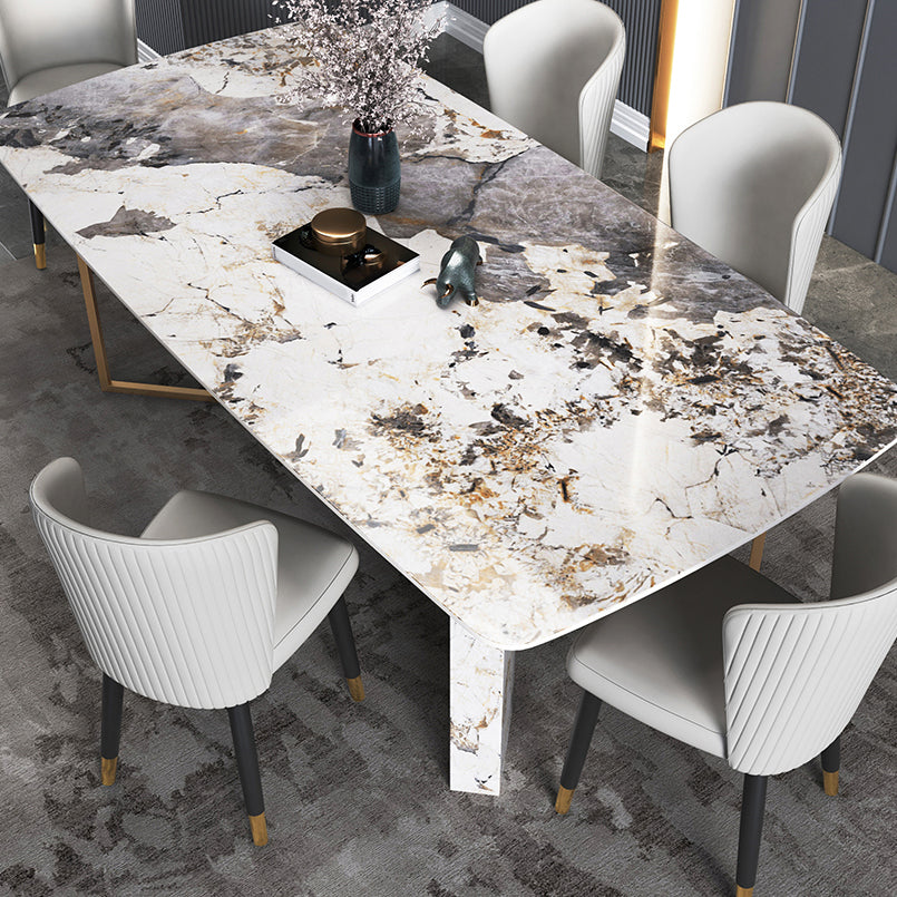 Traditional Luxury Dining Table Rectangle Sintered Stone Dining Table with Gold Frame for Home Clearhalo ' dining_table' 'Dining Tables & Seating' 'Dining Tables' 'furn' 'furn_dining_table' 'Furniture' 'furniture_dining_table' 'Kitchen & Dining Furniture' 'kitchen&dining_furn' 'kitchen' 'kitchen_dining_table' 4287883