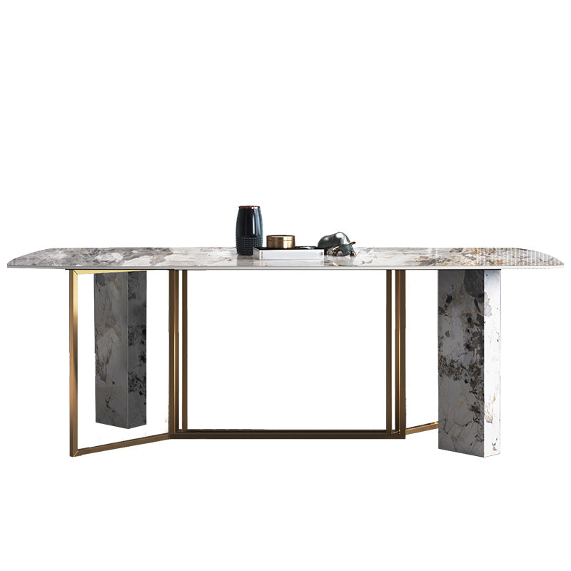 Traditional Luxury Dining Table Rectangle Sintered Stone Dining Table with Gold Frame for Home Without Chairs Clearhalo ' dining_table' 'Dining Tables & Seating' 'Dining Tables' 'furn' 'furn_dining_table' 'Furniture' 'furniture_dining_table' 'Kitchen & Dining Furniture' 'kitchen&dining_furn' 'kitchen' 'kitchen_dining_table' 4287884