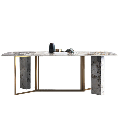 Traditional Luxury Dining Table Rectangle Sintered Stone Dining Table with Gold Frame for Home Without Chairs Clearhalo ' dining_table' 'Dining Tables & Seating' 'Dining Tables' 'furn' 'furn_dining_table' 'Furniture' 'furniture_dining_table' 'Kitchen & Dining Furniture' 'kitchen&dining_furn' 'kitchen' 'kitchen_dining_table' 4287884
