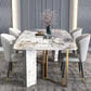 Traditional Luxury Dining Table Rectangle Sintered Stone Dining Table with Gold Frame for Home Clearhalo ' dining_table' 'Dining Tables & Seating' 'Dining Tables' 'furn' 'furn_dining_table' 'Furniture' 'furniture_dining_table' 'Kitchen & Dining Furniture' 'kitchen&dining_furn' 'kitchen' 'kitchen_dining_table' 4287889