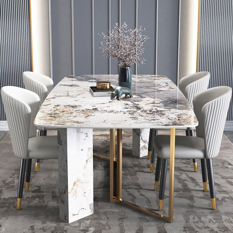 Traditional Luxury Dining Table Rectangle Sintered Stone Dining Table with Gold Frame for Home Clearhalo ' dining_table' 'Dining Tables & Seating' 'Dining Tables' 'furn' 'furn_dining_table' 'Furniture' 'furniture_dining_table' 'Kitchen & Dining Furniture' 'kitchen&dining_furn' 'kitchen' 'kitchen_dining_table' 4287889