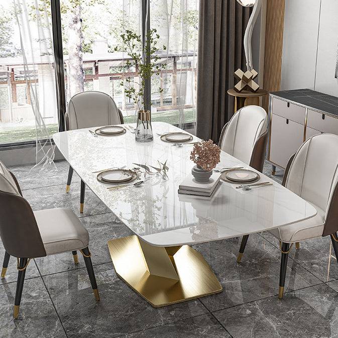 Rectangle Pedestal Table Luxury Style Stone Dining Room Collection for Home Clearhalo ' dining_table' 'Dining Tables & Seating' 'Dining Tables' 'furn' 'furn_dining_table' 'Furniture' 'furniture_dining_table' 'Kitchen & Dining Furniture' 'kitchen&dining_furn' 'kitchen' 'kitchen_dining_table' 4287917