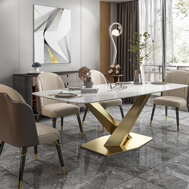 Rectangle Pedestal Table Luxury Style Stone Dining Room Collection for Home Clearhalo ' dining_table' 'Dining Tables & Seating' 'Dining Tables' 'furn' 'furn_dining_table' 'Furniture' 'furniture_dining_table' 'Kitchen & Dining Furniture' 'kitchen&dining_furn' 'kitchen' 'kitchen_dining_table' 4287918