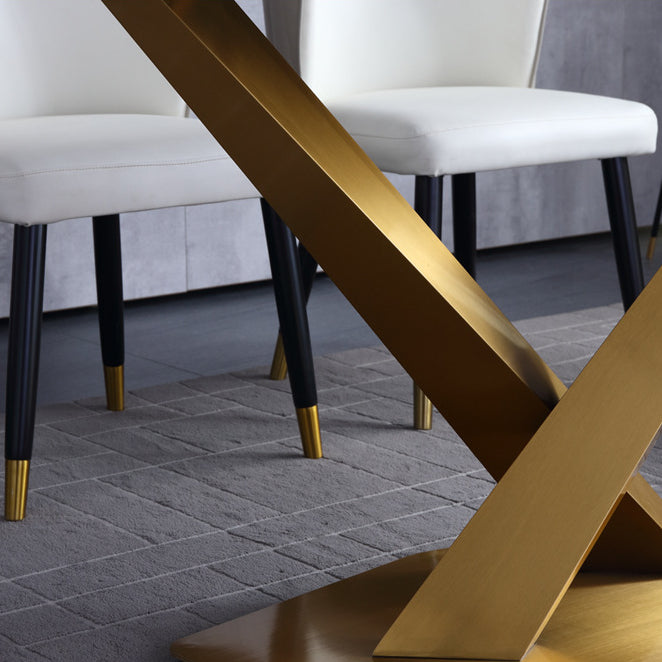 Rectangle Pedestal Table Luxury Style Stone Dining Room Collection for Home Clearhalo ' dining_table' 'Dining Tables & Seating' 'Dining Tables' 'furn' 'furn_dining_table' 'Furniture' 'furniture_dining_table' 'Kitchen & Dining Furniture' 'kitchen&dining_furn' 'kitchen' 'kitchen_dining_table' 4287921