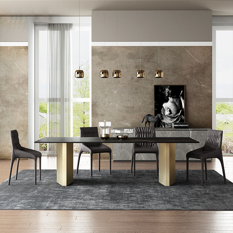 Metal Traditional Luxury Rectangle Table Black Sintered Stone Top Table for Dining Room Clearhalo ' dining_table' 'Dining Tables & Seating' 'Dining Tables' 'furn' 'furn_dining_table' 'Furniture' 'furniture_dining_table' 'Kitchen & Dining Furniture' 'kitchen&dining_furn' 'kitchen' 'kitchen_dining_table' 4287945