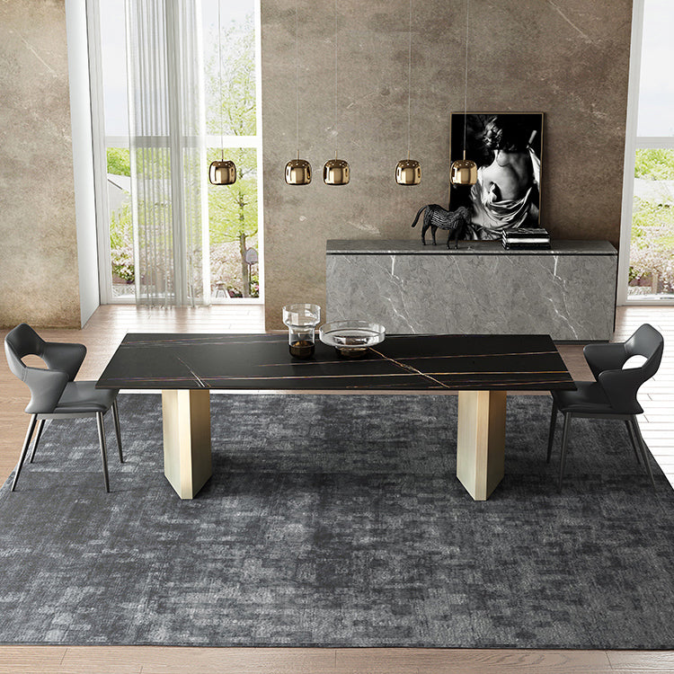 Metal Traditional Luxury Rectangle Table Black Sintered Stone Top Table for Dining Room Clearhalo ' dining_table' 'Dining Tables & Seating' 'Dining Tables' 'furn' 'furn_dining_table' 'Furniture' 'furniture_dining_table' 'Kitchen & Dining Furniture' 'kitchen&dining_furn' 'kitchen' 'kitchen_dining_table' 4287954