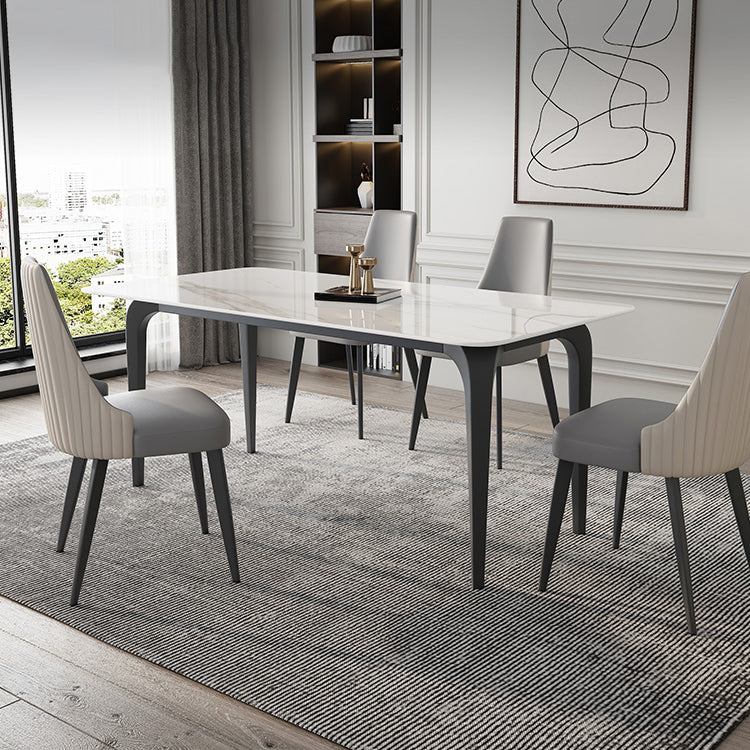 Rectangle 4 Legs Mid-Century Table White Tone Fixed Table of Sintered Stone Clearhalo ' dining_table' 'Dining Tables & Seating' 'Dining Tables' 'furn' 'furn_dining_table' 'Furniture' 'furniture_dining_table' 'Kitchen & Dining Furniture' 'kitchen&dining_furn' 'kitchen' 'kitchen_dining_table' 4287989