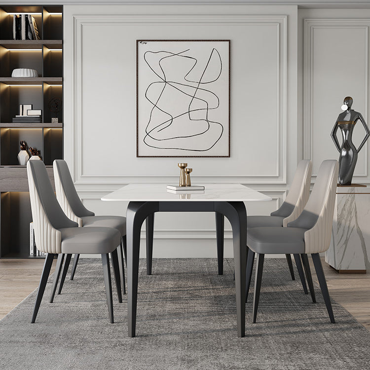 Rectangle 4 Legs Mid-Century Table White Tone Fixed Table of Sintered Stone Clearhalo ' dining_table' 'Dining Tables & Seating' 'Dining Tables' 'furn' 'furn_dining_table' 'Furniture' 'furniture_dining_table' 'Kitchen & Dining Furniture' 'kitchen&dining_furn' 'kitchen' 'kitchen_dining_table' 4287990