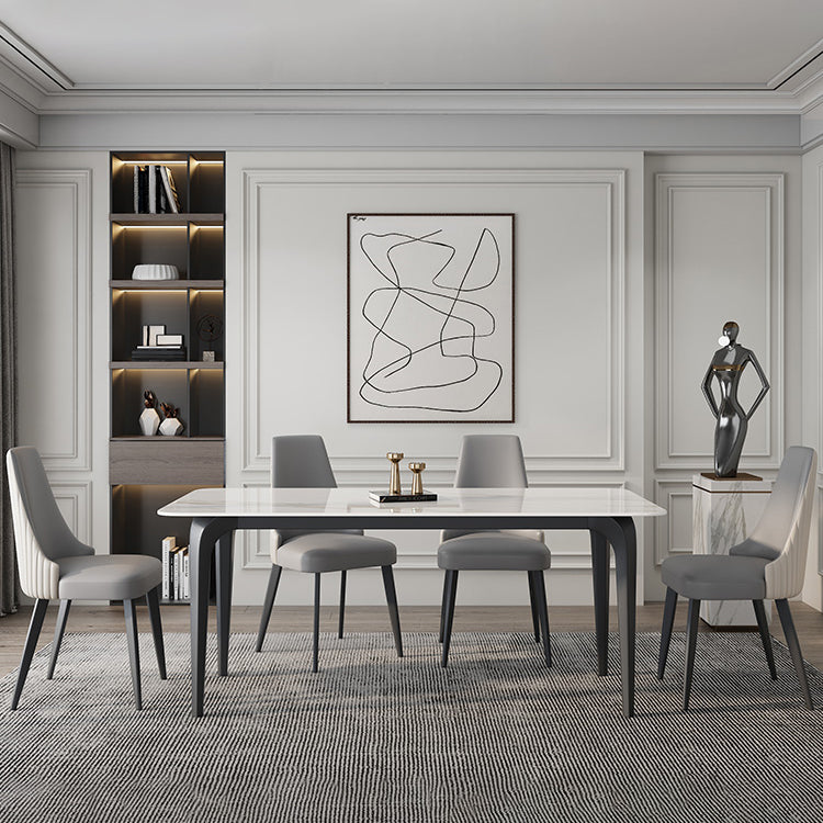 Rectangle 4 Legs Mid-Century Table White Tone Fixed Table of Sintered Stone Clearhalo ' dining_table' 'Dining Tables & Seating' 'Dining Tables' 'furn' 'furn_dining_table' 'Furniture' 'furniture_dining_table' 'Kitchen & Dining Furniture' 'kitchen&dining_furn' 'kitchen' 'kitchen_dining_table' 4287991