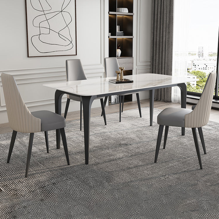 Rectangle 4 Legs Mid-Century Table White Tone Fixed Table of Sintered Stone Clearhalo ' dining_table' 'Dining Tables & Seating' 'Dining Tables' 'furn' 'furn_dining_table' 'Furniture' 'furniture_dining_table' 'Kitchen & Dining Furniture' 'kitchen&dining_furn' 'kitchen' 'kitchen_dining_table' 4287992