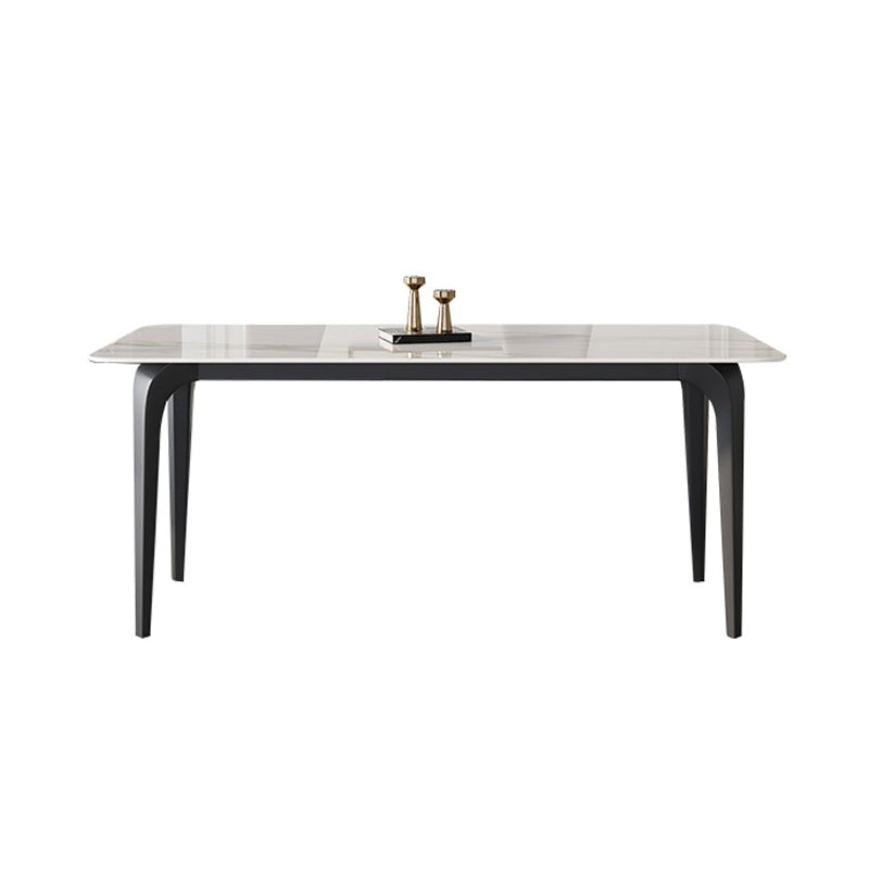 Rectangle 4 Legs Mid-Century Table White Tone Fixed Table of Sintered Stone Without Chairs Clearhalo ' dining_table' 'Dining Tables & Seating' 'Dining Tables' 'furn' 'furn_dining_table' 'Furniture' 'furniture_dining_table' 'Kitchen & Dining Furniture' 'kitchen&dining_furn' 'kitchen' 'kitchen_dining_table' 4287993