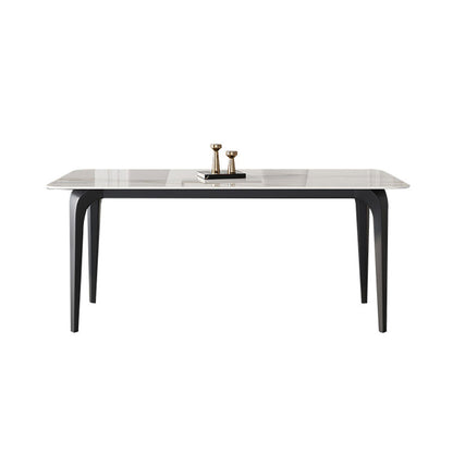 Rectangle 4 Legs Mid-Century Table White Tone Fixed Table of Sintered Stone Without Chairs Clearhalo ' dining_table' 'Dining Tables & Seating' 'Dining Tables' 'furn' 'furn_dining_table' 'Furniture' 'furniture_dining_table' 'Kitchen & Dining Furniture' 'kitchen&dining_furn' 'kitchen' 'kitchen_dining_table' 4287993