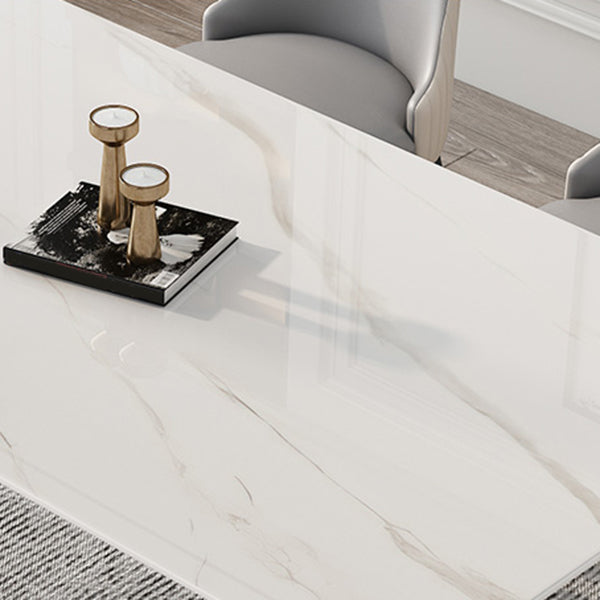 Rectangle 4 Legs Mid-Century Table White Tone Fixed Table of Sintered Stone Clearhalo ' dining_table' 'Dining Tables & Seating' 'Dining Tables' 'furn' 'furn_dining_table' 'Furniture' 'furniture_dining_table' 'Kitchen & Dining Furniture' 'kitchen&dining_furn' 'kitchen' 'kitchen_dining_table' 4287994