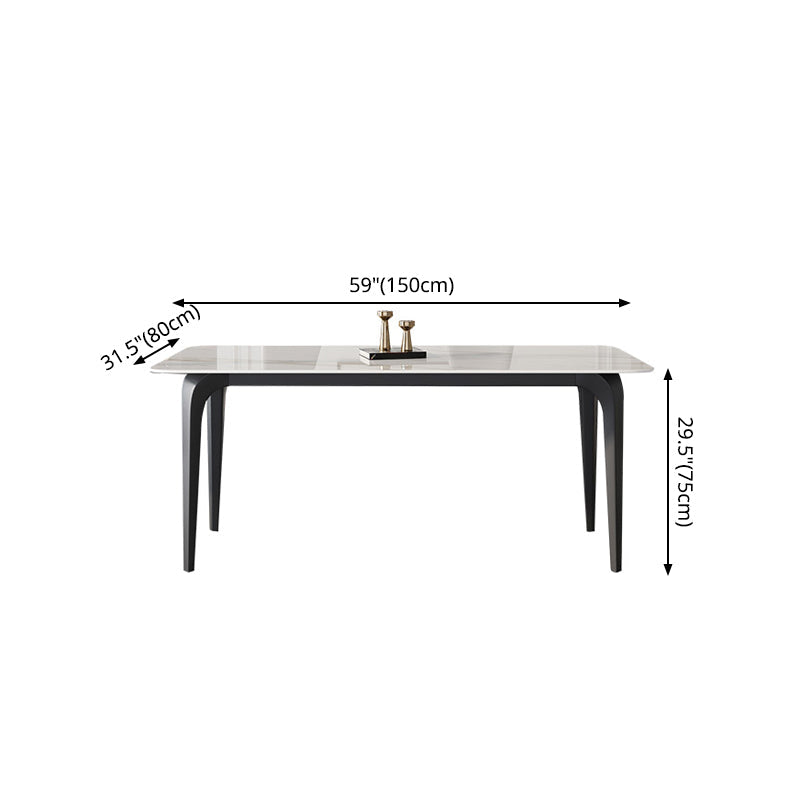 Rectangle 4 Legs Mid-Century Table White Tone Fixed Table of Sintered Stone Clearhalo ' dining_table' 'Dining Tables & Seating' 'Dining Tables' 'furn' 'furn_dining_table' 'Furniture' 'furniture_dining_table' 'Kitchen & Dining Furniture' 'kitchen&dining_furn' 'kitchen' 'kitchen_dining_table' 4287997