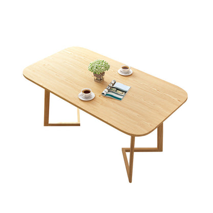 Rectangle Artificial Wood Table for Restaurant Modern Dining Table with Double Pedestal Without Chairs Clearhalo ' dining_table' 'Dining Tables & Seating' 'Dining Tables' 'furn' 'furn_dining_table' 'Furniture' 'furniture_dining_table' 'Kitchen & Dining Furniture' 'kitchen&dining_furn' 'kitchen' 'kitchen_dining_table' 4288004