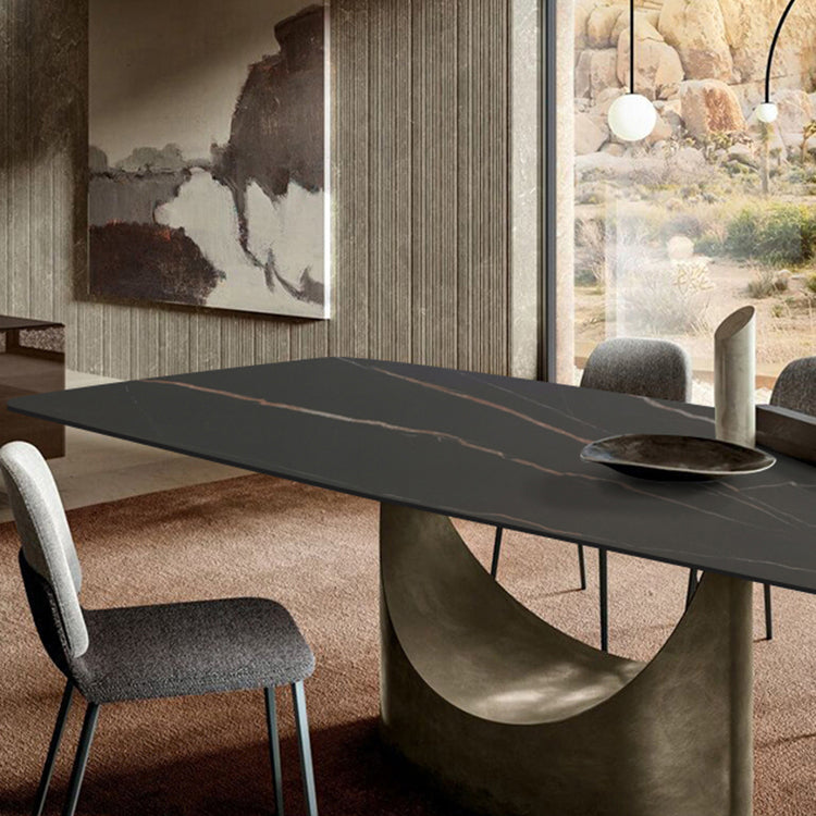 Metal Traditional Luxury Rectangle Dining Table Black Sintered Stone Indoor Table with Pedestal Clearhalo ' dining_table' 'Dining Tables & Seating' 'Dining Tables' 'furn' 'furn_dining_table' 'Furniture' 'furniture_dining_table' 'Kitchen & Dining Furniture' 'kitchen&dining_furn' 'kitchen' 'kitchen_dining_table' 4288010