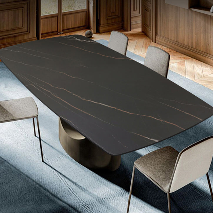 Metal Traditional Luxury Rectangle Dining Table Black Sintered Stone Indoor Table with Pedestal Clearhalo ' dining_table' 'Dining Tables & Seating' 'Dining Tables' 'furn' 'furn_dining_table' 'Furniture' 'furniture_dining_table' 'Kitchen & Dining Furniture' 'kitchen&dining_furn' 'kitchen' 'kitchen_dining_table' 4288011
