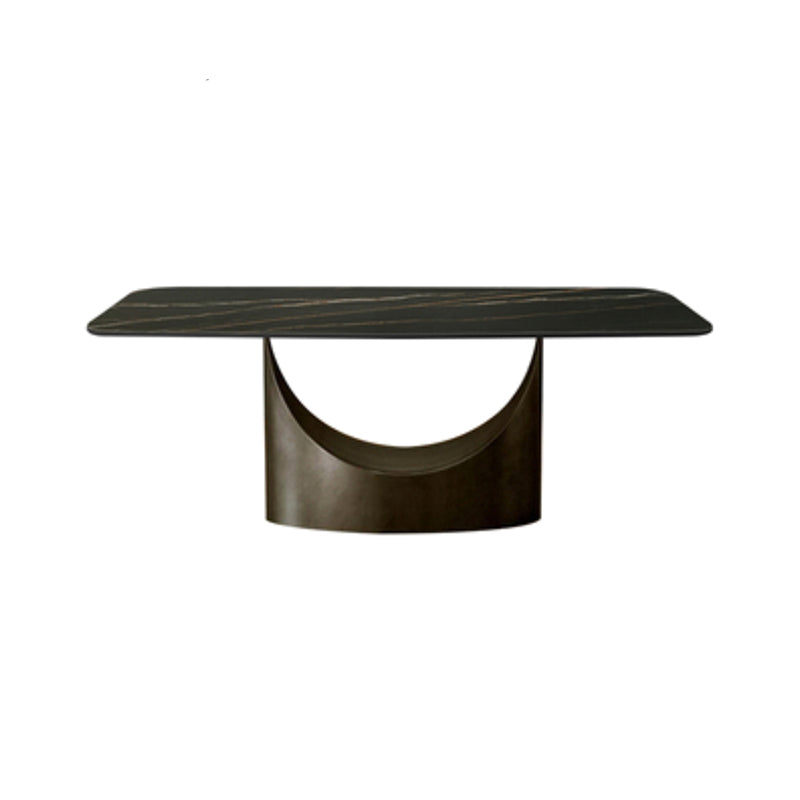 Metal Traditional Luxury Rectangle Dining Table Black Sintered Stone Indoor Table with Pedestal Without Chairs Clearhalo ' dining_table' 'Dining Tables & Seating' 'Dining Tables' 'furn' 'furn_dining_table' 'Furniture' 'furniture_dining_table' 'Kitchen & Dining Furniture' 'kitchen&dining_furn' 'kitchen' 'kitchen_dining_table' 4288013
