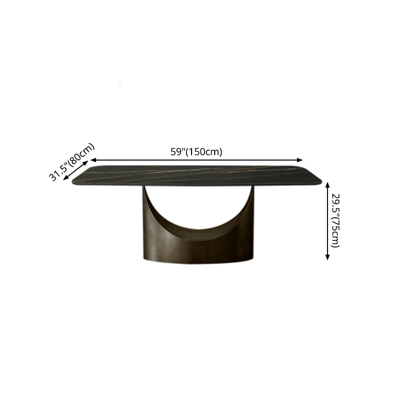 Metal Traditional Luxury Rectangle Dining Table Black Sintered Stone Indoor Table with Pedestal Clearhalo ' dining_table' 'Dining Tables & Seating' 'Dining Tables' 'furn' 'furn_dining_table' 'Furniture' 'furniture_dining_table' 'Kitchen & Dining Furniture' 'kitchen&dining_furn' 'kitchen' 'kitchen_dining_table' 4288015