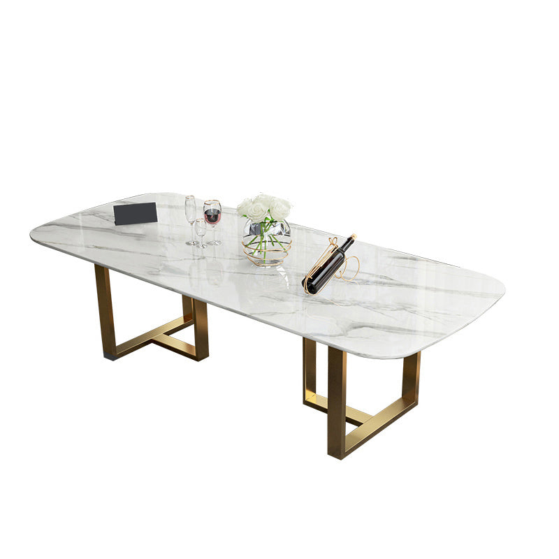 Traditional Luxury Dining Table Rectangle Sintered Stone Sled Dining Table Gold Without Chairs Clearhalo ' dining_table' 'Dining Tables & Seating' 'Dining Tables' 'furn' 'furn_dining_table' 'Furniture' 'furniture_dining_table' 'Kitchen & Dining Furniture' 'kitchen&dining_furn' 'kitchen' 'kitchen_dining_table' 4288021