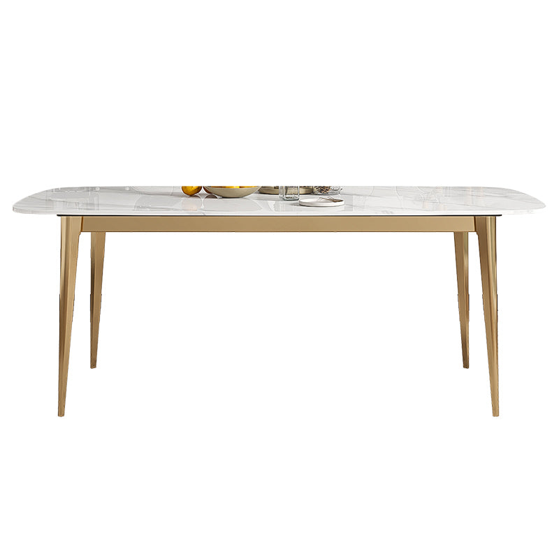 Luxury Sintered Stone Dining Table Rectangle Table with Metal Base and 4 Legs in Gold Without Chairs Clearhalo ' dining_table' 'Dining Tables & Seating' 'Dining Tables' 'furn' 'furn_dining_table' 'Furniture' 'furniture_dining_table' 'Kitchen & Dining Furniture' 'kitchen&dining_furn' 'kitchen' 'kitchen_dining_table' 4288117