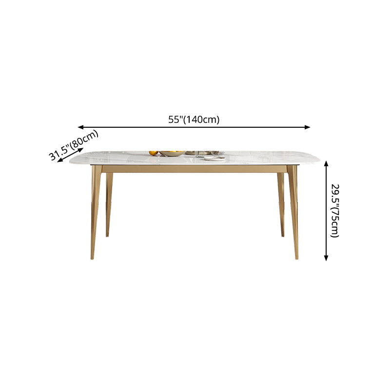Luxury Sintered Stone Dining Table Rectangle Table with Metal Base and 4 Legs in Gold Clearhalo ' dining_table' 'Dining Tables & Seating' 'Dining Tables' 'furn' 'furn_dining_table' 'Furniture' 'furniture_dining_table' 'Kitchen & Dining Furniture' 'kitchen&dining_furn' 'kitchen' 'kitchen_dining_table' 4288119