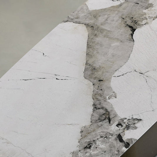 Metal Traditional Luxury Rectangle Table White Sintered Stone Top Table with Pedestal Base