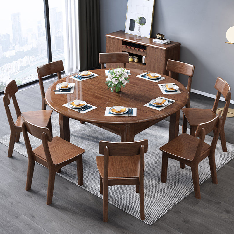 30.7''H Modern Brown Extendable Table Solid Wood Round Dining Table with 4 Legs Base Clearhalo ' dining_table' 'Dining Tables & Seating' 'Dining Tables' 'furn' 'furn_dining_table' 'Furniture' 'furniture_dining_table' 'Kitchen & Dining Furniture' 'kitchen&dining_furn' 'kitchen' 'kitchen_dining_table' 4288162