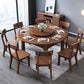 30.7''H Modern Brown Extendable Table Solid Wood Round Dining Table with 4 Legs Base Clearhalo ' dining_table' 'Dining Tables & Seating' 'Dining Tables' 'furn' 'furn_dining_table' 'Furniture' 'furniture_dining_table' 'Kitchen & Dining Furniture' 'kitchen&dining_furn' 'kitchen' 'kitchen_dining_table' 4288163