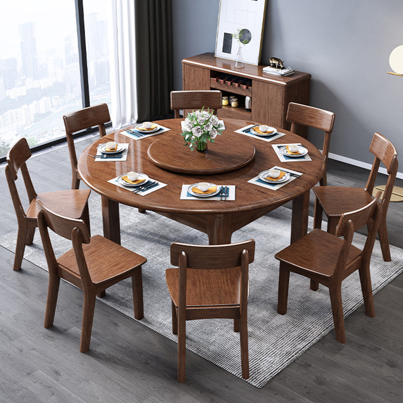 30.7''H Modern Brown Extendable Table Solid Wood Round Dining Table with 4 Legs Base Clearhalo ' dining_table' 'Dining Tables & Seating' 'Dining Tables' 'furn' 'furn_dining_table' 'Furniture' 'furniture_dining_table' 'Kitchen & Dining Furniture' 'kitchen&dining_furn' 'kitchen' 'kitchen_dining_table' 4288163