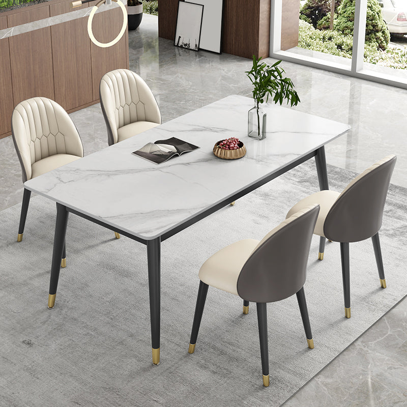 Sintered Stone White Tone Table Luxury Style 4 Legs Table for Dining Room Clearhalo ' dining_table' 'Dining Tables & Seating' 'Dining Tables' 'furn' 'furn_dining_table' 'Furniture' 'furniture_dining_table' 'Kitchen & Dining Furniture' 'kitchen&dining_furn' 'kitchen' 'kitchen_dining_table' 4288182