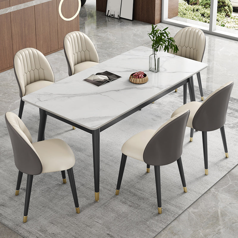 Sintered Stone White Tone Table Luxury Style 4 Legs Table for Dining Room Clearhalo ' dining_table' 'Dining Tables & Seating' 'Dining Tables' 'furn' 'furn_dining_table' 'Furniture' 'furniture_dining_table' 'Kitchen & Dining Furniture' 'kitchen&dining_furn' 'kitchen' 'kitchen_dining_table' 4288183