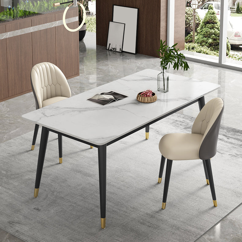 Sintered Stone White Tone Table Luxury Style 4 Legs Table for Dining Room Clearhalo ' dining_table' 'Dining Tables & Seating' 'Dining Tables' 'furn' 'furn_dining_table' 'Furniture' 'furniture_dining_table' 'Kitchen & Dining Furniture' 'kitchen&dining_furn' 'kitchen' 'kitchen_dining_table' 4288189