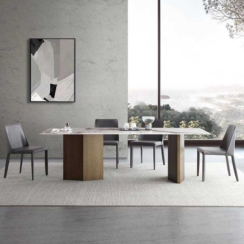 Metal Traditional Luxury Rectangle Table White Sintered Stone Table Clearhalo ' dining_table' 'Dining Tables & Seating' 'Dining Tables' 'furn' 'furn_dining_table' 'Furniture' 'furniture_dining_table' 'Kitchen & Dining Furniture' 'kitchen&dining_furn' 'kitchen' 'kitchen_dining_table' 4288198