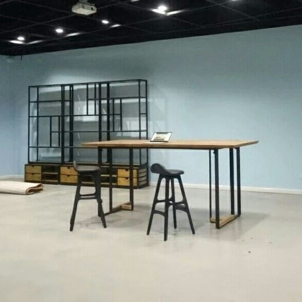 Industrial Style Dining Site Table Solid Wood Double Pedestal Furniture Clearhalo ' dining_table' 'Dining Tables & Seating' 'Dining Tables' 'furn' 'furn_dining_table' 'Furniture' 'furniture_dining_table' 'Kitchen & Dining Furniture' 'kitchen&dining_furn' 'kitchen' 'kitchen_dining_table' 4288226