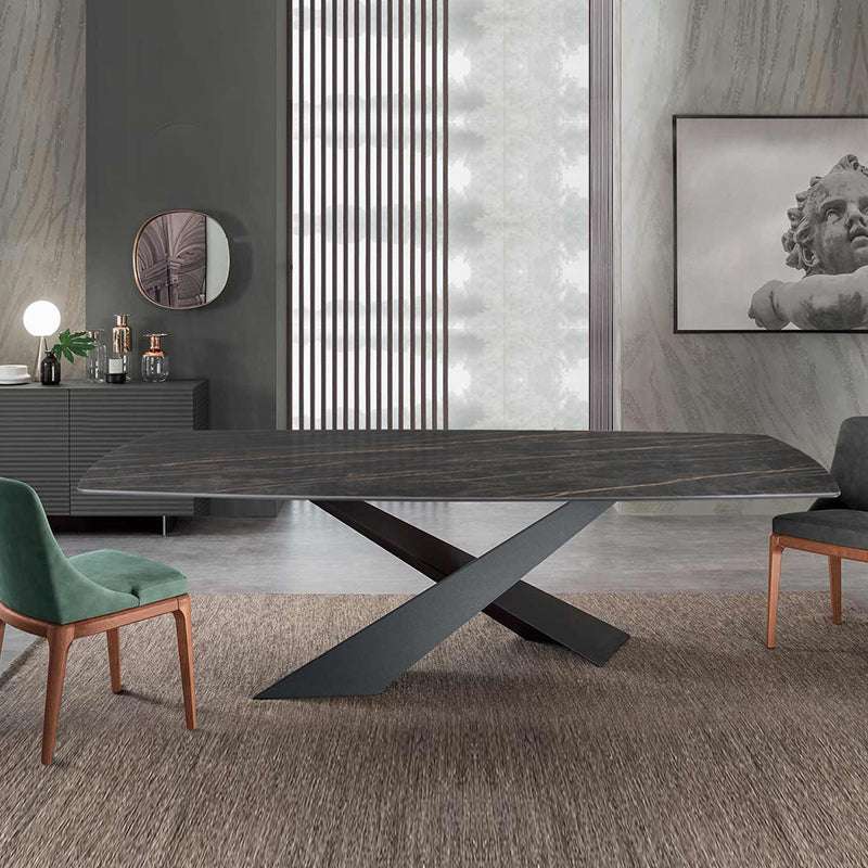 Metal Traditional Luxury Rectangle Table Black Sintered Stone Table with Pedestal Base Clearhalo ' dining_table' 'Dining Tables & Seating' 'Dining Tables' 'furn' 'furn_dining_table' 'Furniture' 'furniture_dining_table' 'Kitchen & Dining Furniture' 'kitchen&dining_furn' 'kitchen' 'kitchen_dining_table' 4288256