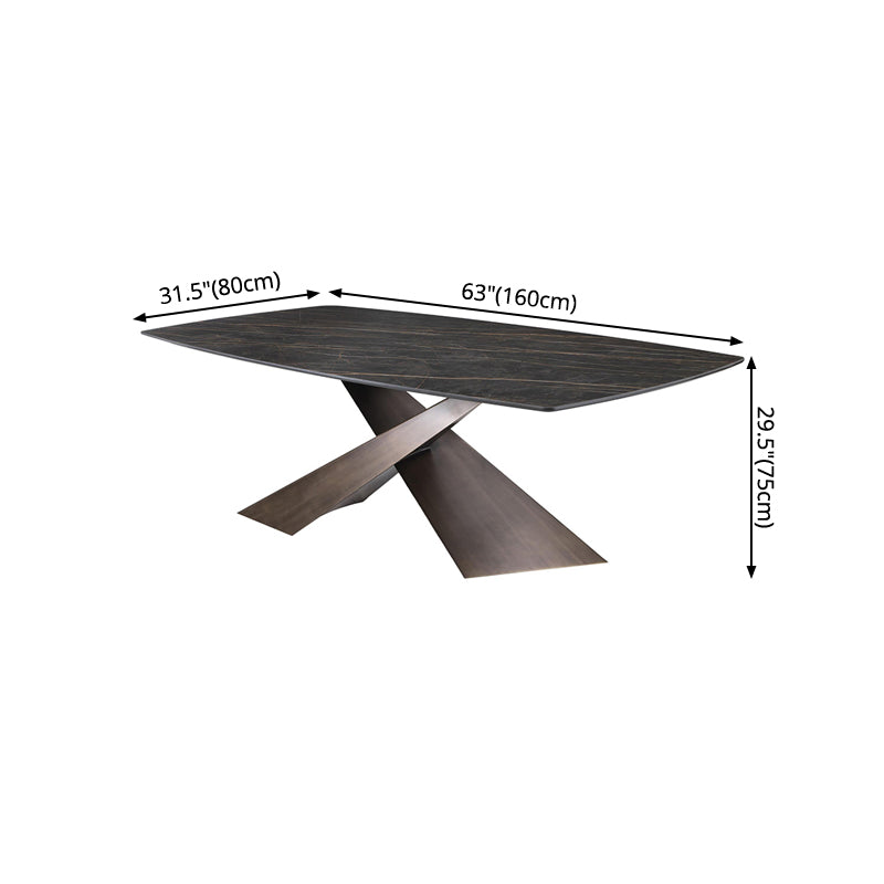 Metal Traditional Luxury Rectangle Table Black Sintered Stone Table with Pedestal Base Clearhalo ' dining_table' 'Dining Tables & Seating' 'Dining Tables' 'furn' 'furn_dining_table' 'Furniture' 'furniture_dining_table' 'Kitchen & Dining Furniture' 'kitchen&dining_furn' 'kitchen' 'kitchen_dining_table' 4288259