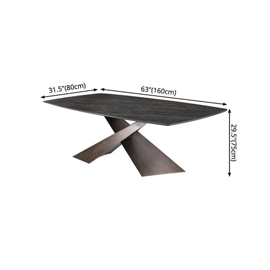 Metal Traditional Luxury Rectangle Table Black Sintered Stone Table with Pedestal Base